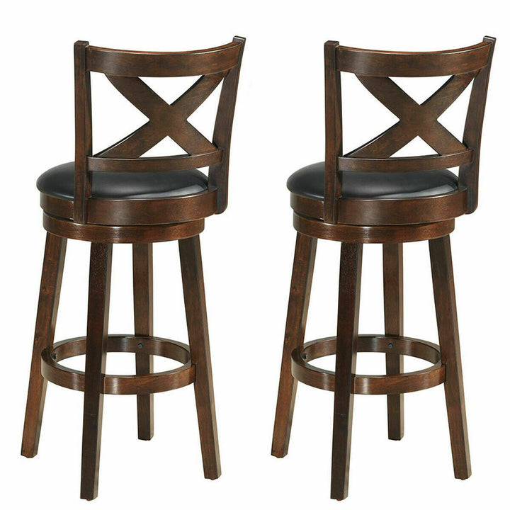 Set of 2 Swivel Stool 29 Bar Height X-Back Upholstered Dining Chair Rubber Wood Espresso Image 5