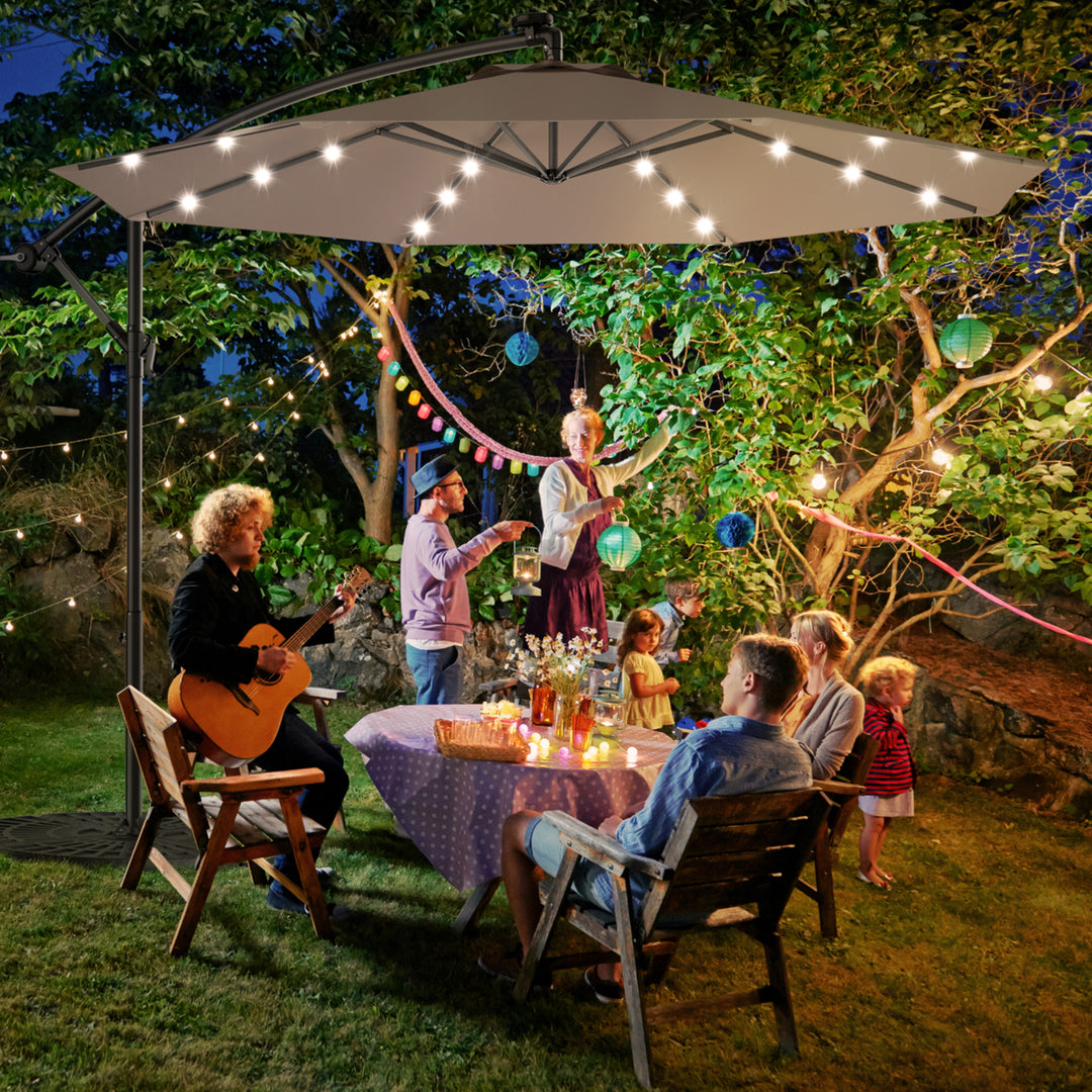 10Ft Patio Solar LED Outdoor Offset Hanging Umbrella w/ 24 Lights Image 5