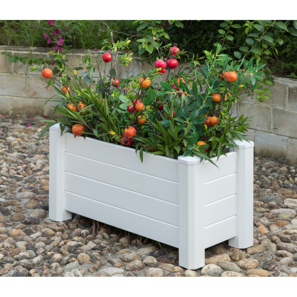 Gardenised White Vinyl Traditional Fence Design Garden Bed Elevated Screwless Raised Planter Box Image 2