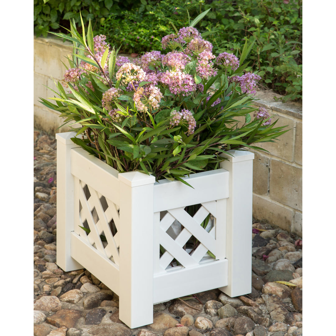 Gardenised White Vinyl Traditional Fence Design Garden Bed Elevated Screwless Raised Planter Box Image 3