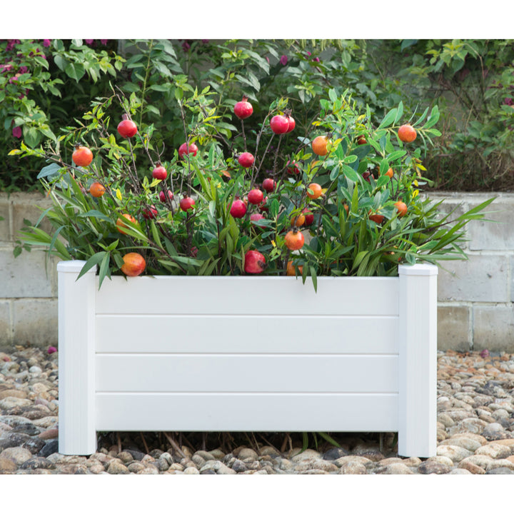 Gardenised White Vinyl Traditional Fence Design Garden Bed Elevated Screwless Raised Planter Box Image 9