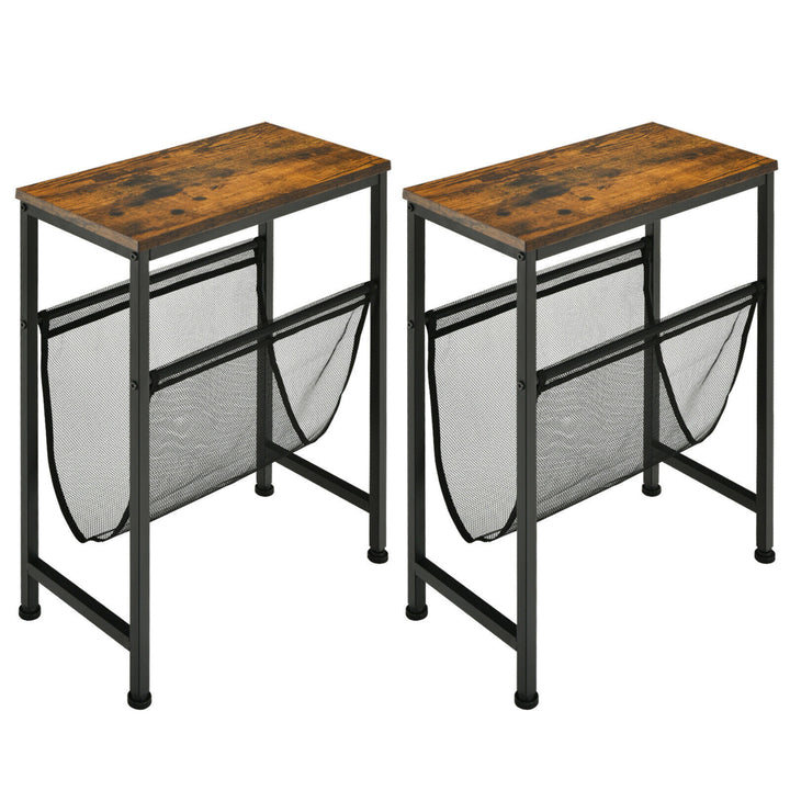 2PCS Narrow End Table with Holder Sling Industrial Accent Console Table Image 1