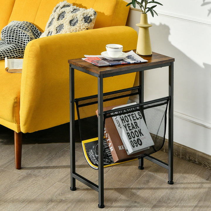 2PCS Narrow End Table with Holder Sling Industrial Accent Console Table Image 3