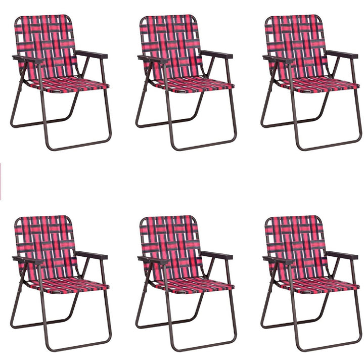 Set of 6 Patio Folding Web Chair Set Portable Beach Camping Chair Image 4