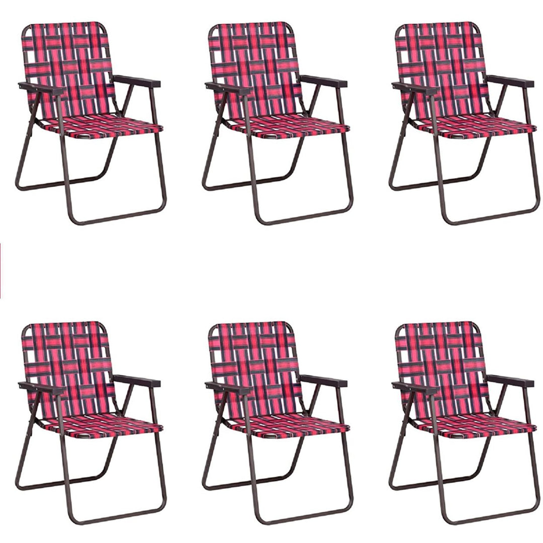 Set of 6 Patio Folding Web Chair Set Portable Beach Camping Chair Image 1