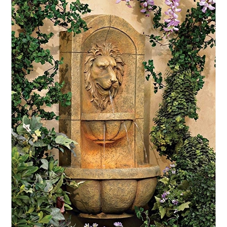 Lion Head Roman Outdoor Wall Water Fountain with Light LED Image 1