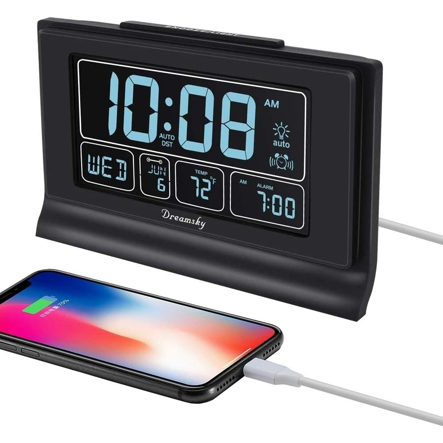 Auto Set Digital Alarm Clock with USB Charging Port Image 1