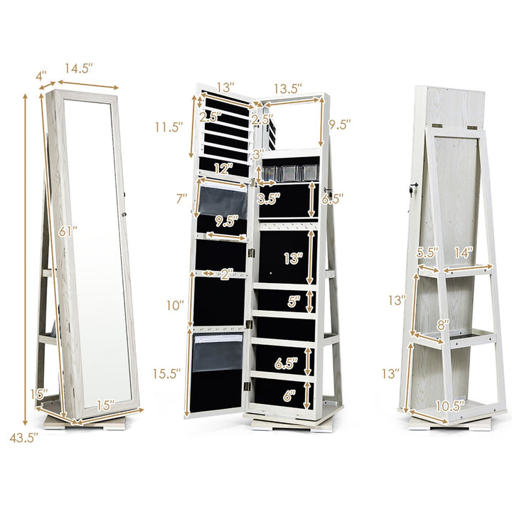 Costway 360degree Rotatable Jewelry Cabinet 2-in-1 Lockable Mirrored Organizer White/Black/Dark Brown Image 1