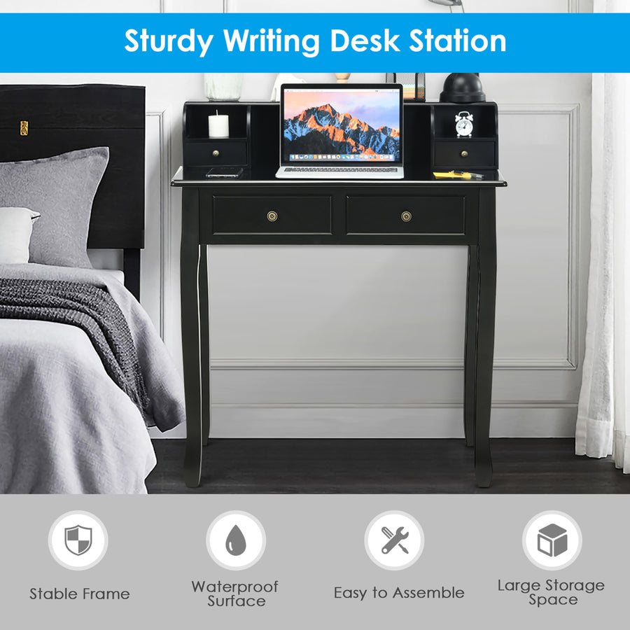 Costway Writing Desk Mission White Home Office Computer Desk 4 Drawer White\Black\Pink Image 1