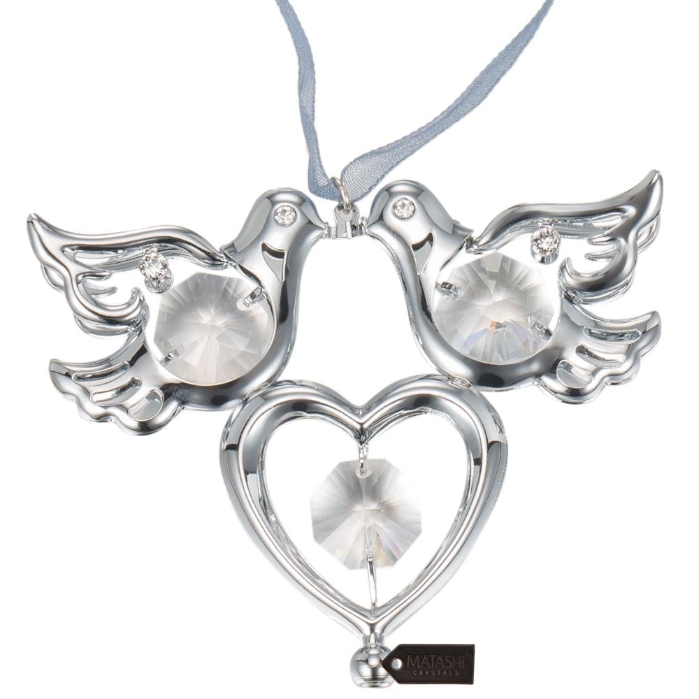 Best Matashi Chrome Plated Crystal Studded Silver Love Doves Birds Hanging Ornament 1 from Daughter, Son Image 2