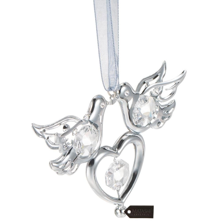 Best Matashi Chrome Plated Crystal Studded Silver Love Doves Birds Hanging Ornament 1 from Daughter, Son Image 3