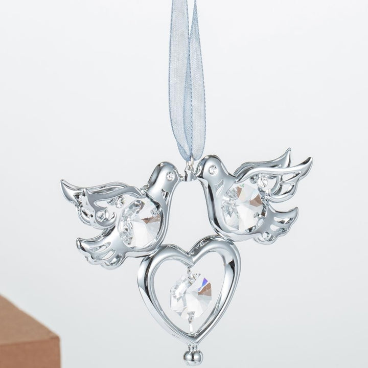 Best Matashi Chrome Plated Crystal Studded Silver Love Doves Birds Hanging Ornament 1 from Daughter, Son Image 4