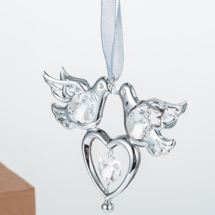 Best Matashi Chrome Plated Crystal Studded Silver Love Doves Birds Hanging Ornament 1 from Daughter, Son Image 5