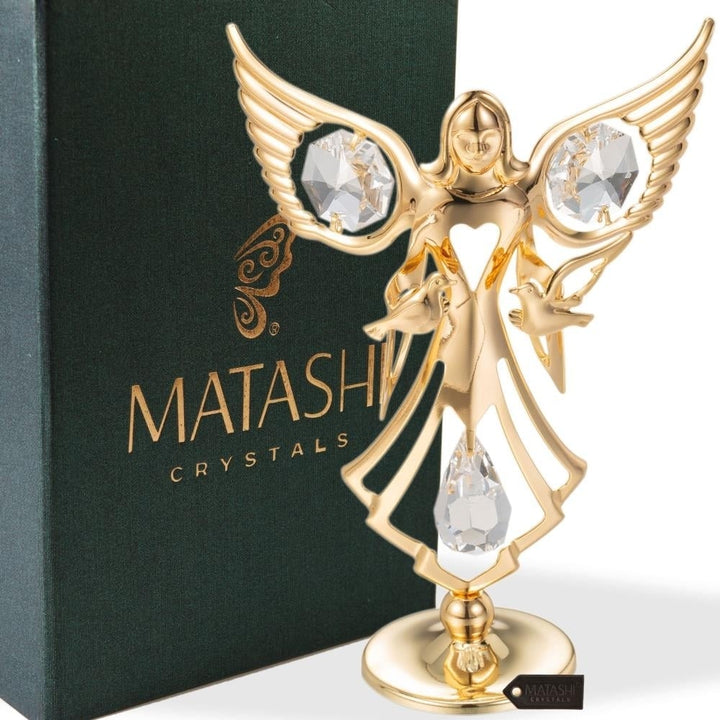 Best Matashi 24K Gold Plated Crystal Studded Guardian Angel with Doves Figurine 1 from Daughter, Son Image 1