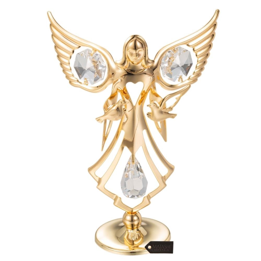 Best Matashi 24K Gold Plated Crystal Studded Guardian Angel with Doves Figurine 1 from Daughter, Son Image 2