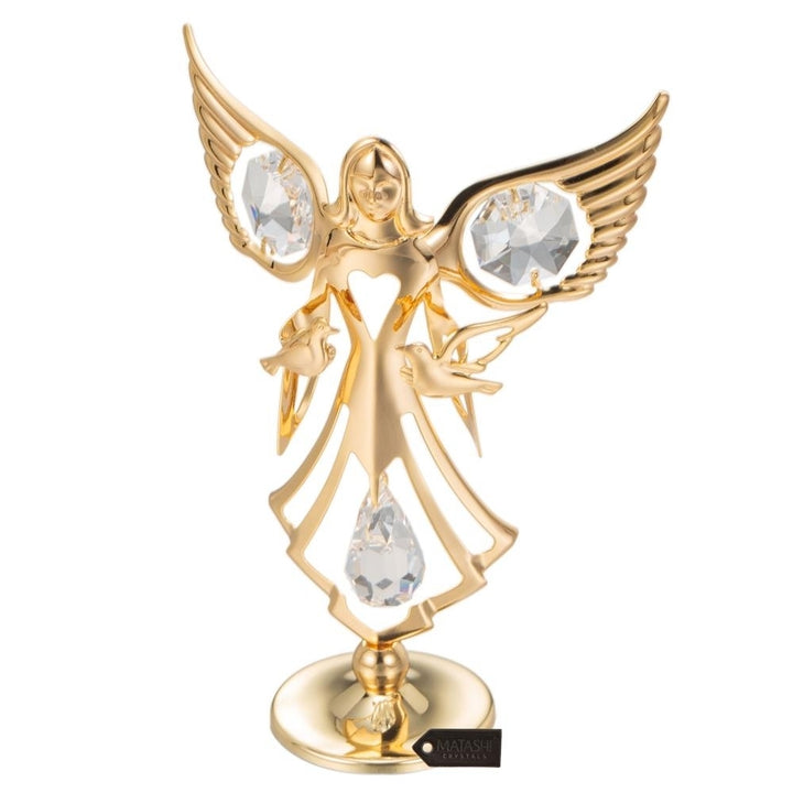 Best Matashi 24K Gold Plated Crystal Studded Guardian Angel with Doves Figurine 1 from Daughter, Son Image 3