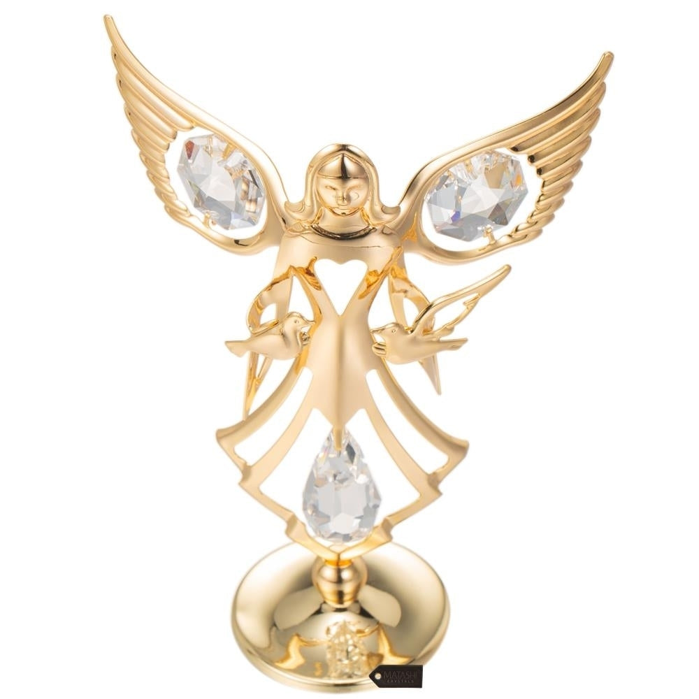 Best Matashi 24K Gold Plated Crystal Studded Guardian Angel with Doves Figurine 1 from Daughter, Son Image 6