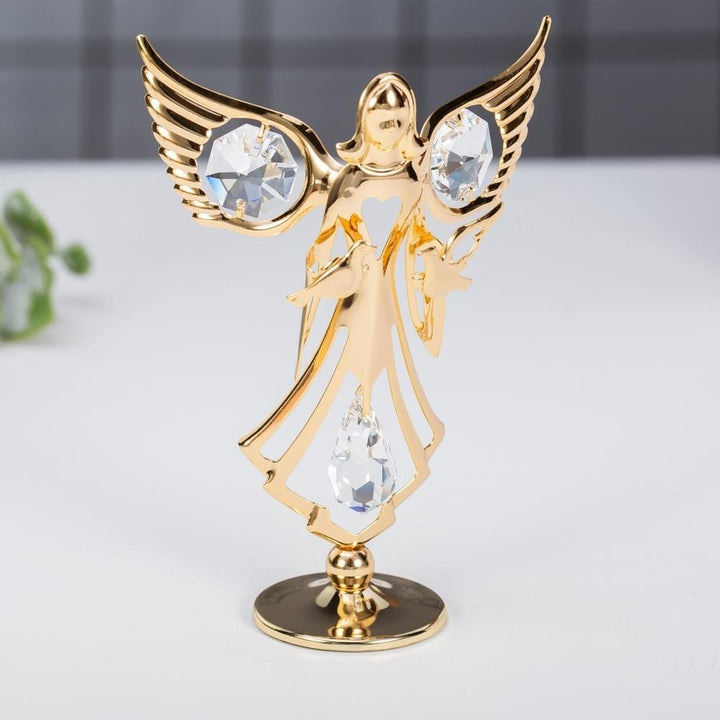 Best Matashi 24K Gold Plated Crystal Studded Guardian Angel with Doves Figurine 1 from Daughter, Son Image 9