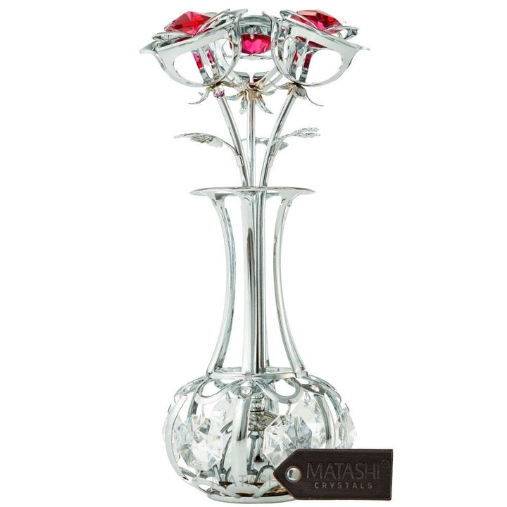 Best Mothers day Gift Matashi Chrome Plated Silver Flower Bouquet-Vase w/ Red and Clear Table-Top Decoration 1 from Image 1