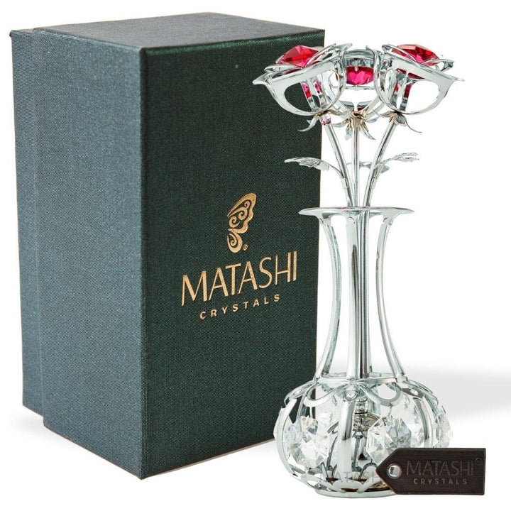 Best Mothers day Gift Matashi Chrome Plated Silver Flower Bouquet-Vase w/ Red and Clear Table-Top Decoration 1 from Image 2