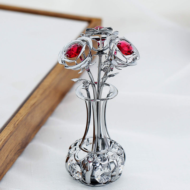 Best Mothers day Gift Matashi Chrome Plated Silver Flower Bouquet-Vase w/ Red and Clear Table-Top Decoration 1 from Image 4