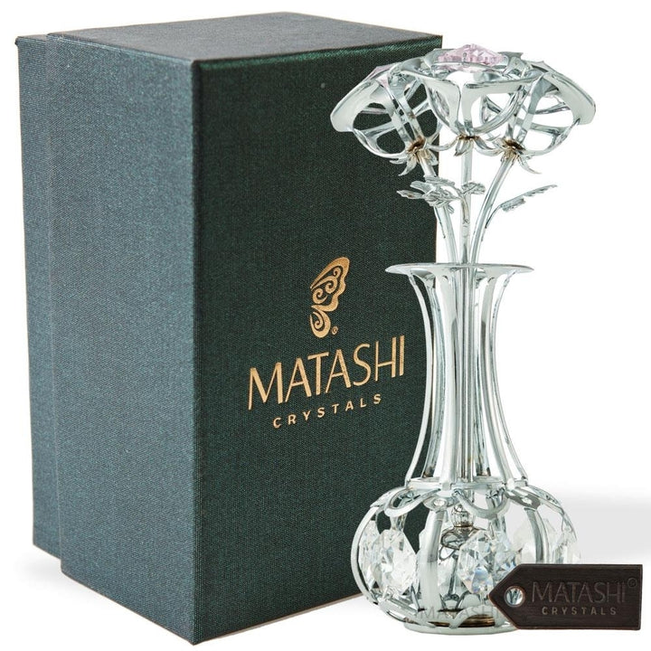 Best Mothers day Gift Matashi Chrome Plated Silver Flower Bouquet-Vase w/ Pink and Clear TableTop Decoration 1 from Image 2