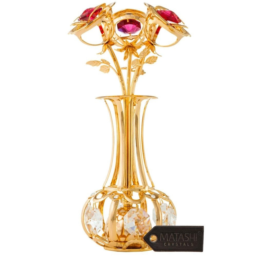 Best Matashi 24K Gold Plated Flower Bouquet-Vase w/ Red and Clear Table-Top Decoration 1 from Daughter, Son Image 1