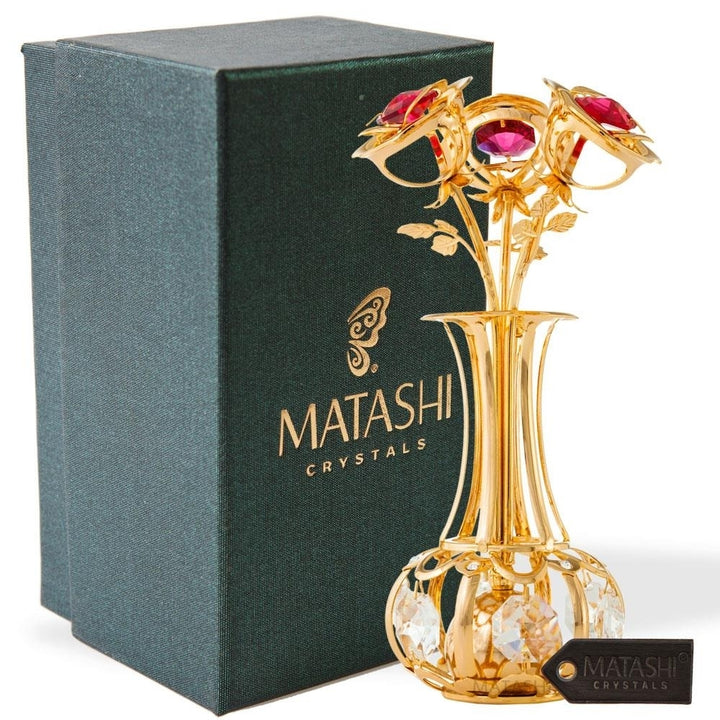 Best Matashi 24K Gold Plated Flower Bouquet-Vase w/ Red and Clear Table-Top Decoration 1 from Daughter, Son Image 2