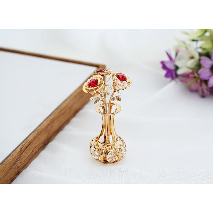 Best Matashi 24K Gold Plated Flower Bouquet-Vase w/ Red and Clear Table-Top Decoration 1 from Daughter, Son Image 3