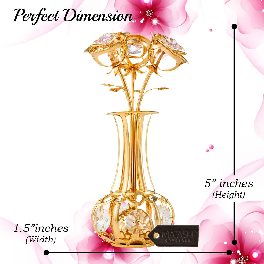 Best Matashi 24k Gold Plated Flowers Bouquet-Vase w/ Pink and Clear Crystals, Table-Top 1 from Daughter, Son Image 3