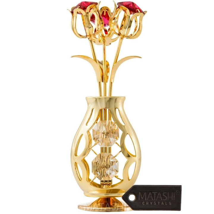 Best Matashi 24K Gold Plated Flower Bouquet Vase with Red and Clear Table-Top Decoration 1 from Daughter, Son Image 1