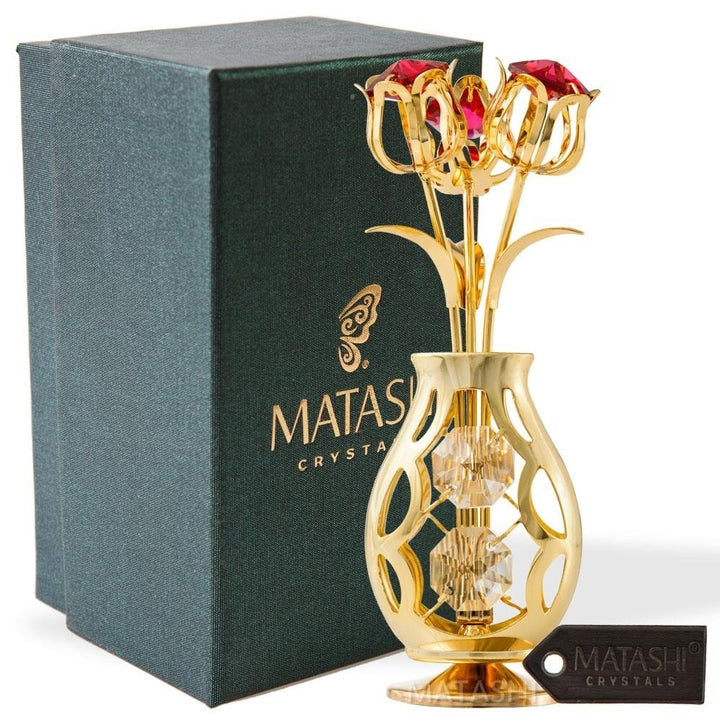 Best Matashi 24K Gold Plated Flower Bouquet Vase with Red and Clear Table-Top Decoration 1 from Daughter, Son Image 2