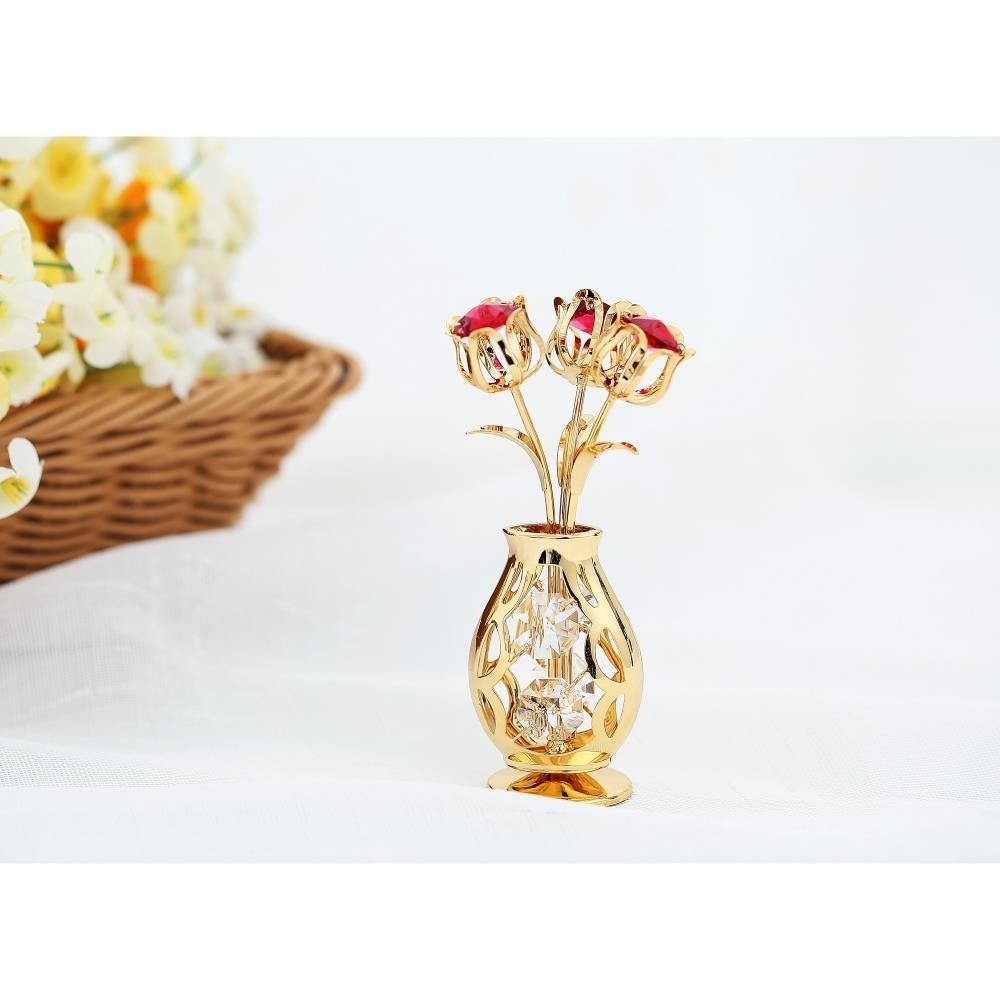 Best Matashi 24K Gold Plated Flower Bouquet Vase with Red and Clear Table-Top Decoration 1 from Daughter, Son Image 3