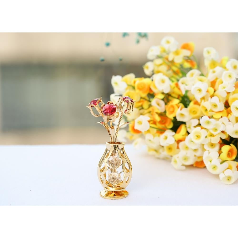 Best Matashi 24K Gold Plated Flower Bouquet Vase with Red and Clear Table-Top Decoration 1 from Daughter, Son Image 4