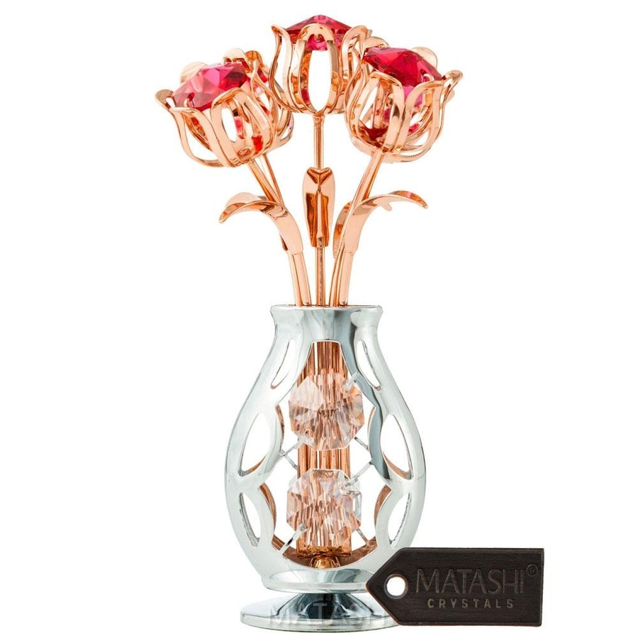 Best Matashi Rose Gold and Chrome Plated Flowers Bouquet and Vase with Red and Clear Crystals 1 from Daughter, Son Image 1