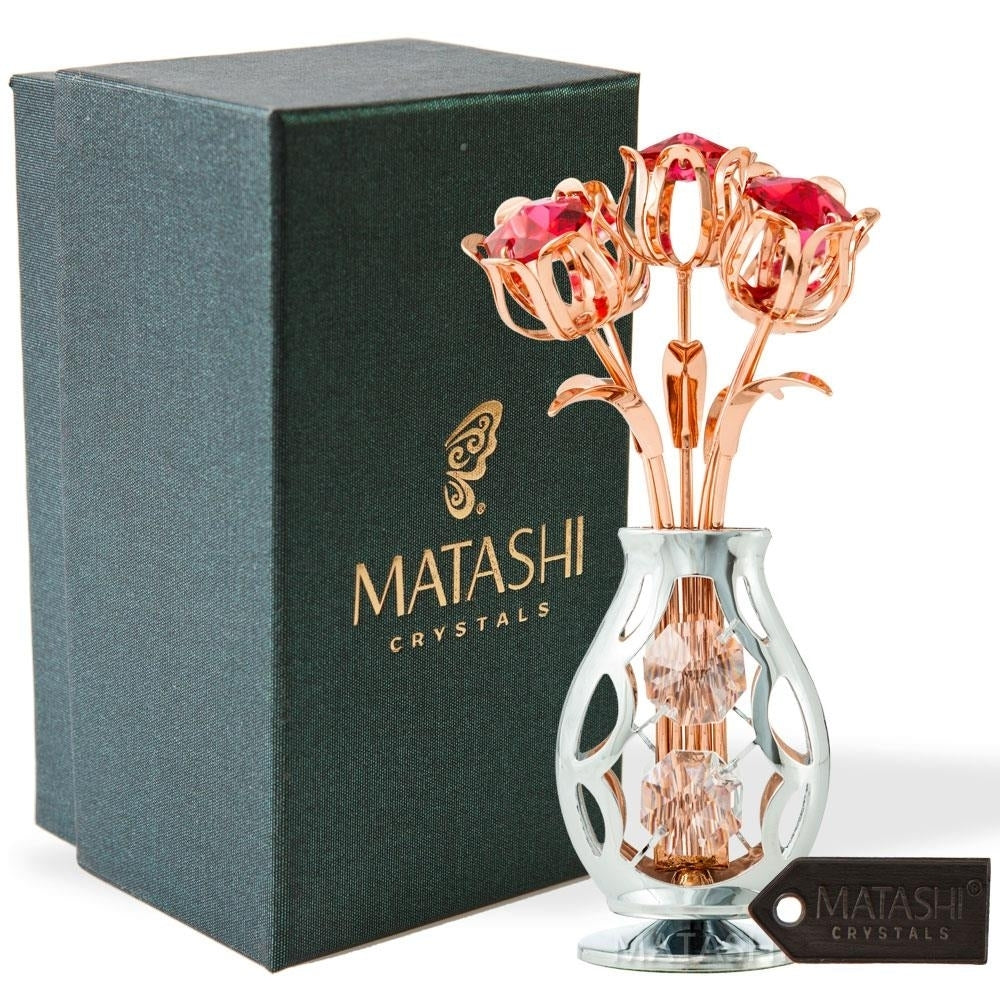 Best Matashi Rose Gold and Chrome Plated Flowers Bouquet and Vase with Red and Clear Crystals 1 from Daughter, Son Image 2