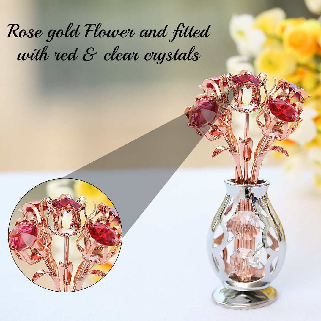 Best Matashi Rose Gold and Chrome Plated Flowers Bouquet and Vase with Red and Clear Crystals 1 from Daughter, Son Image 6