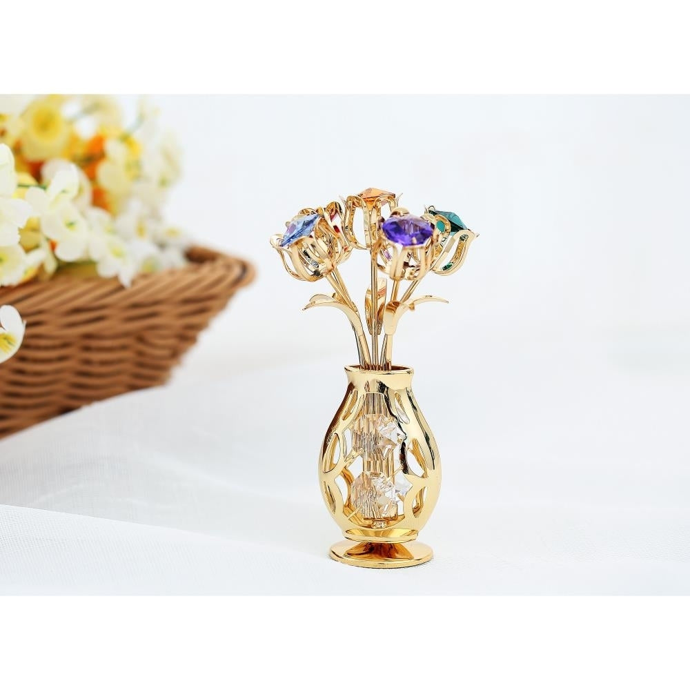 Best Matashi 24k Gold Plated Flowers Bouquet and Vase with Colorful Crystals Table-Top 1 from Daughter, Son Image 4