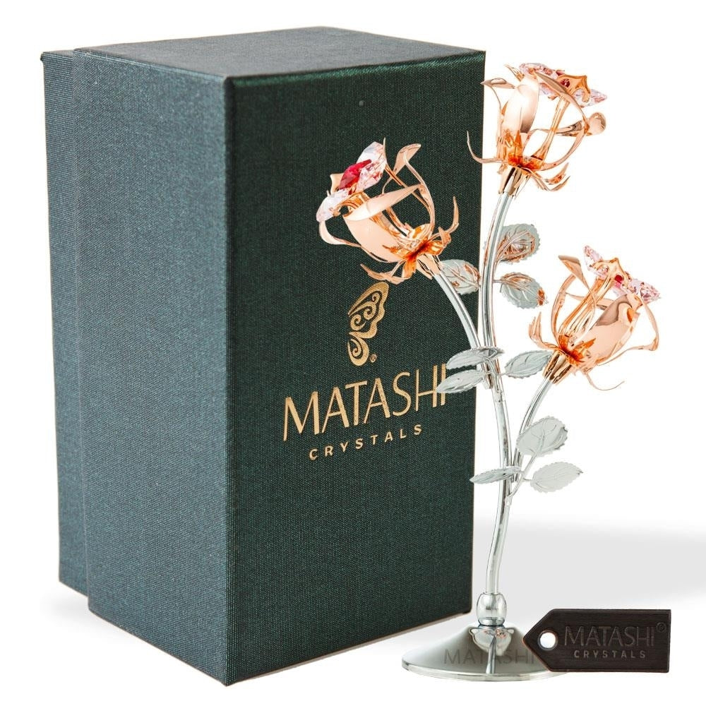 Best Matashi Gold and Chrome Plated Rose Flower Tabletop Ornament w/ Red and Pink Crystals 1 from Daughter, Son Image 2