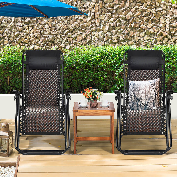 Costway 2PCS Patio Rattan Zero Gravity Lounge Chair Folding Recliner Headrest Mix Grey\Mix Brown Image 1