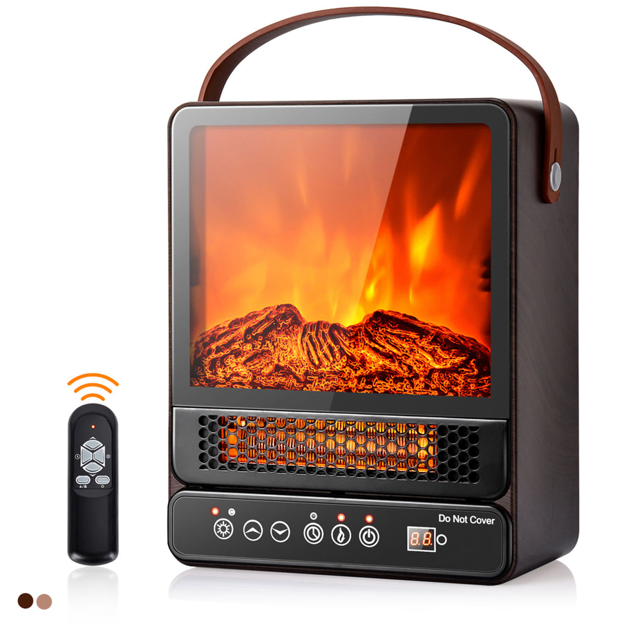 1500W Portable Electric Fireplace Heater w/ Remote Control Walnut/Maple Image 1