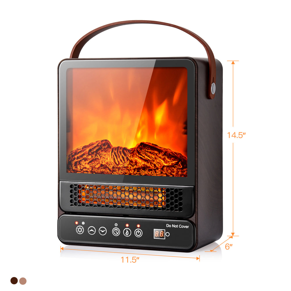 1500W Portable Electric Fireplace Heater w/ Remote Control Walnut/Maple Image 2