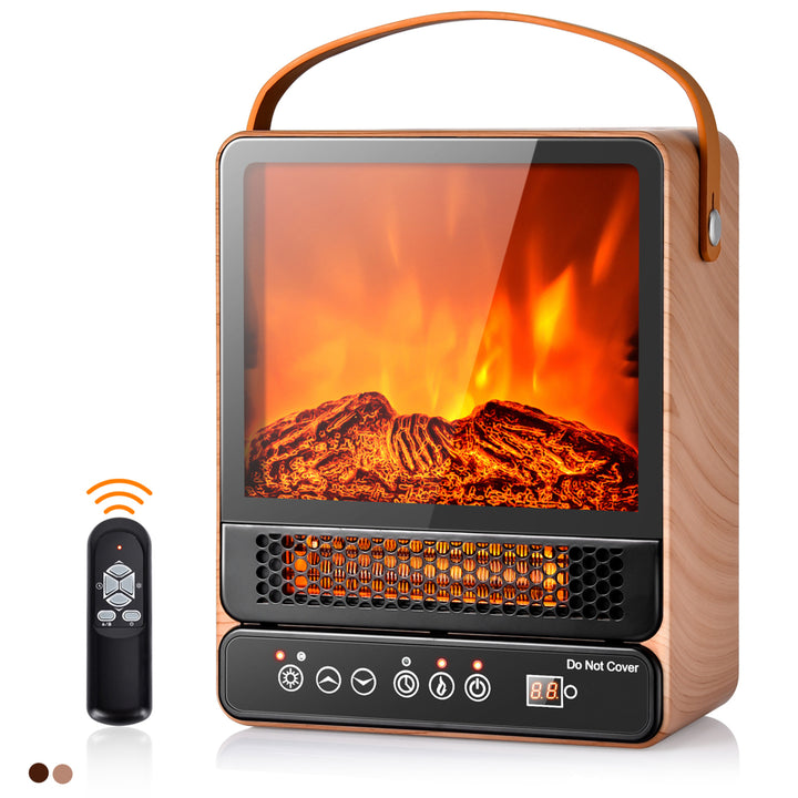 1500W Portable Electric Fireplace Heater w/ Remote Control Walnut/Maple Image 3