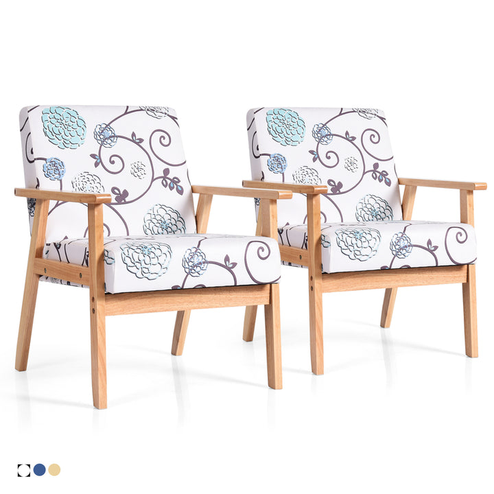 2PCS Accent Armchair Upholstered Chair Home Office w/ Wooden Frame White/Blue/Yellow Image 1