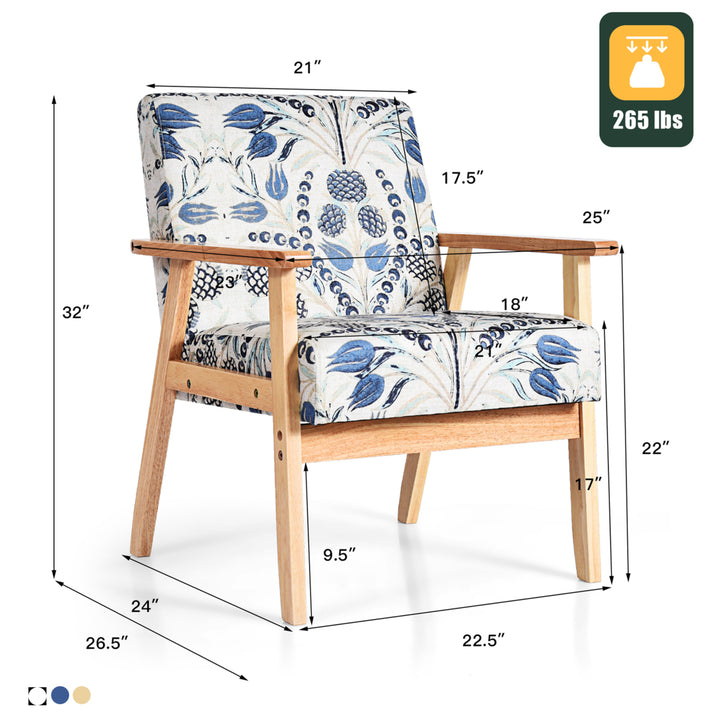 2PCS Accent Armchair Upholstered Chair Home Office w/ Wooden Frame White/Blue/Yellow Image 2