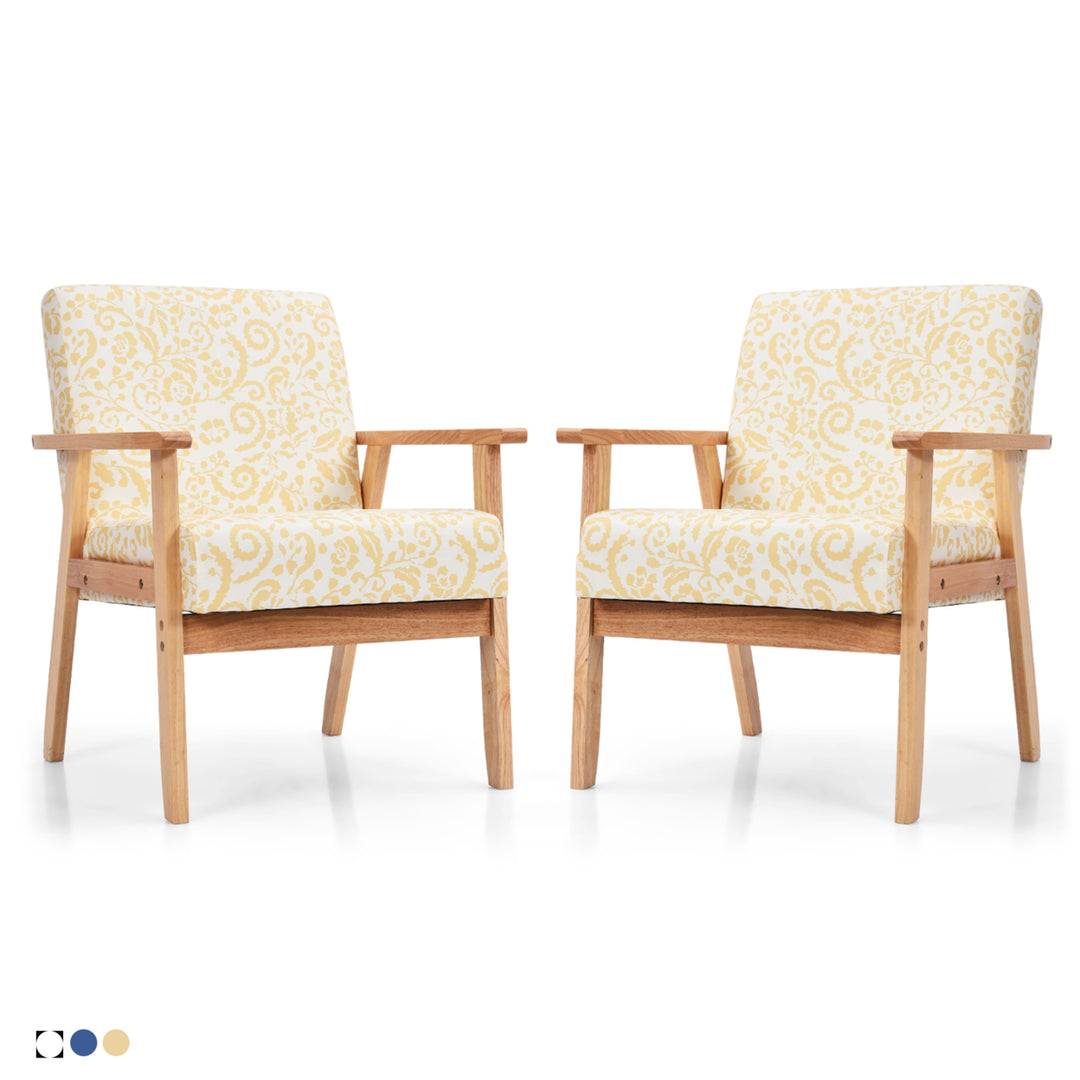 2PCS Accent Armchair Upholstered Chair Home Office w/ Wooden Frame White/Blue/Yellow Image 3