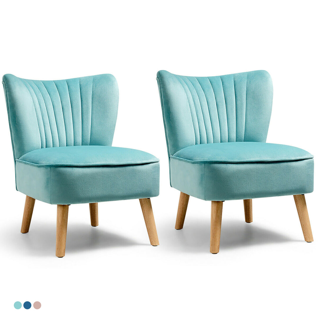 2PCS Accent Chair Armless Leisure Chair Single Sofa w/ Wood Legs Green/Blue/Pink Image 1