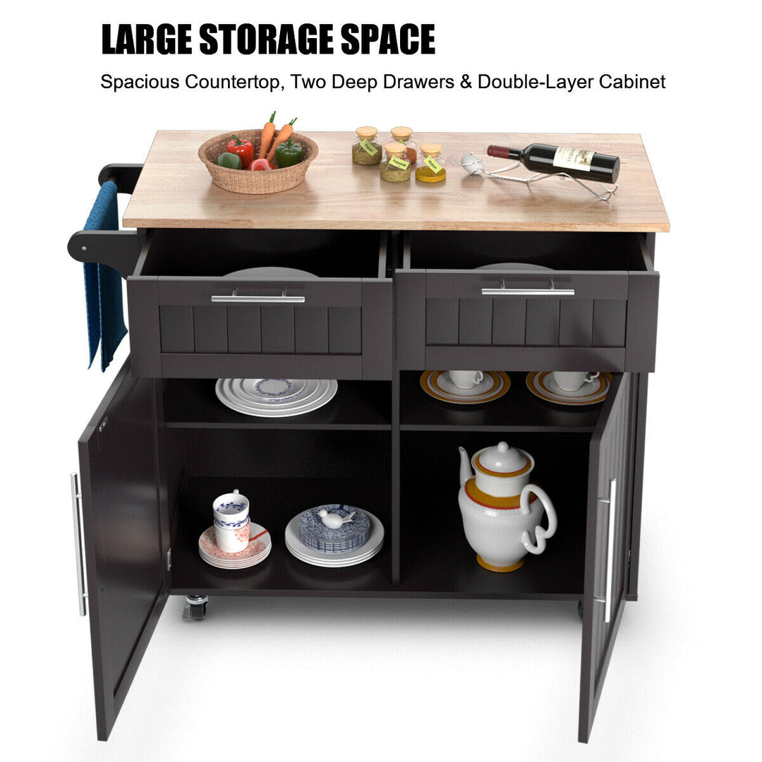 Rolling Kitchen Cart Island Heavy Duty Storage Brown Trolley Cabinet Utility Modern Image 5