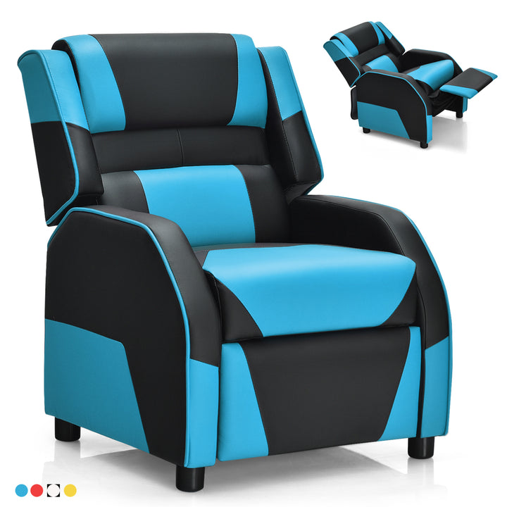 Gymax Gaming Recliner Sofa PU Leather Armchair for Kids Youth w/ Footrest Blue/Red/White/Yellow Image 1