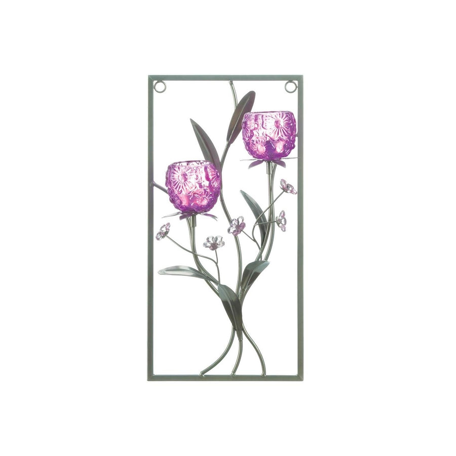 MAGENTA FLOWER TWO CANDLE WALL SCONCE Image 1